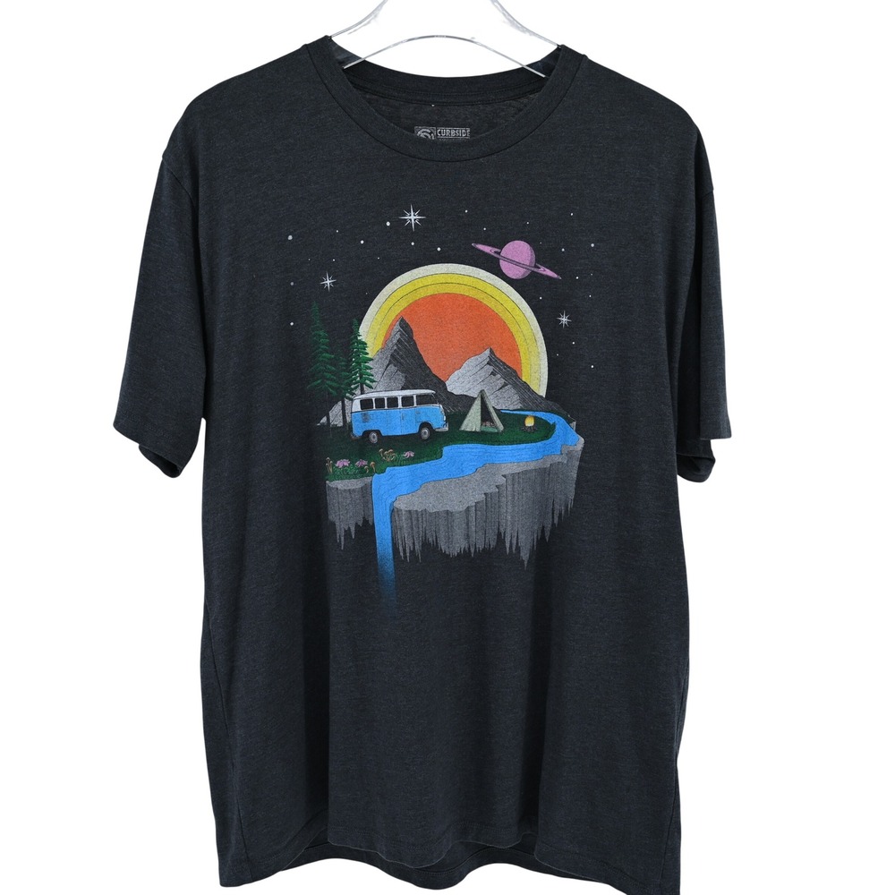 Curbside Clothing Mens XL T-Shirt Charcoal Gray Camping Van Space Graphic Tee - Picture 1 of 11